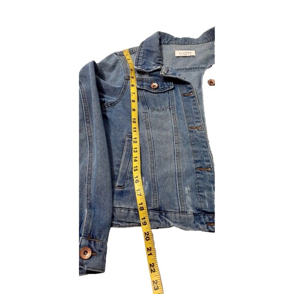 Cisono Denim Jacket Women's Medium   Blue Solid Long Sleeves distressed #1 - Picture 4 of 8